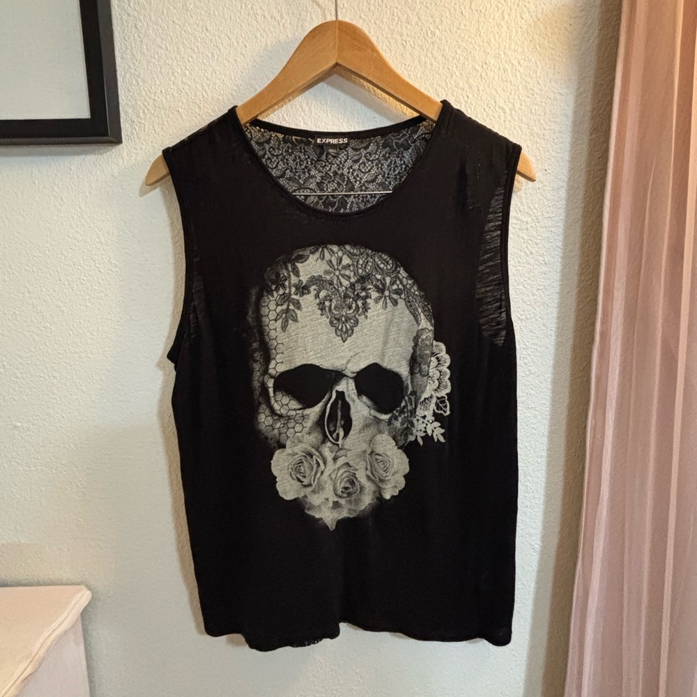 Express Black Sleeveless Graphic Muscle Tee